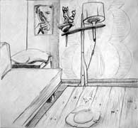 The interior, pencil drawing by Filip Finger